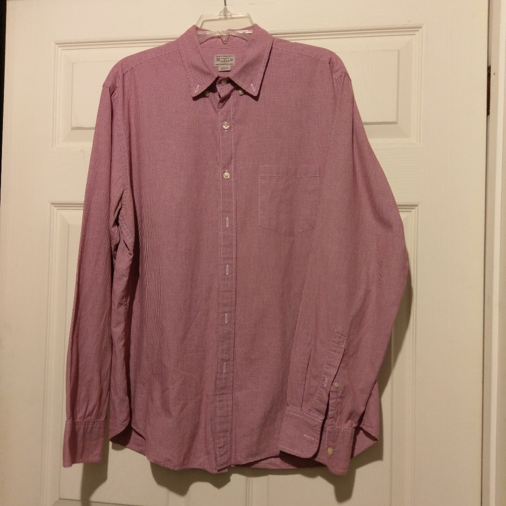 J. Crew Red Checked Button-Down, Size Large - image 1